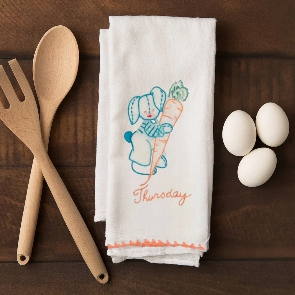 Day of the Week Embroidered Tea Towel